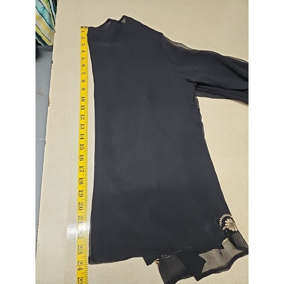 New York City Shirt Medium Embroidered Beaded Black Silk Sheer Sleeve Black Gold - Picture 7 of 8